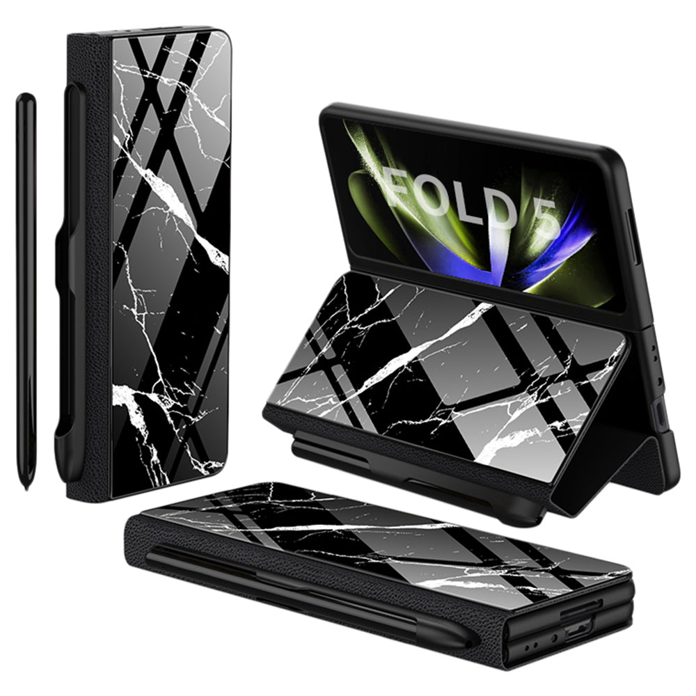 GKK For Samsung Galaxy Z Fold5 5G Pattern Printed Cover PU Leather Tempered Glass PC Pen Slot Phone Case (without Screen Protector) GKK For Samsung Galaxy Z Fold5 5G Pattern Printed Cover PU Leather Tempered Glass PC Pen Slot Phone Case (without Screen Protector)